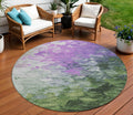 8 Purple Olive Green And Silver Round Abstract Washable Indoor Outdoor Area Rug