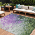 8 X 10 Purple Olive Green And Silver Abstract Washable Indoor Outdoor Area Rug