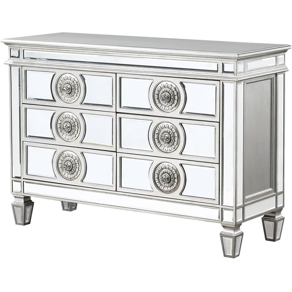 Acme Varian 6-Drawer Wooden Server in Mirrored and Antique Platinum