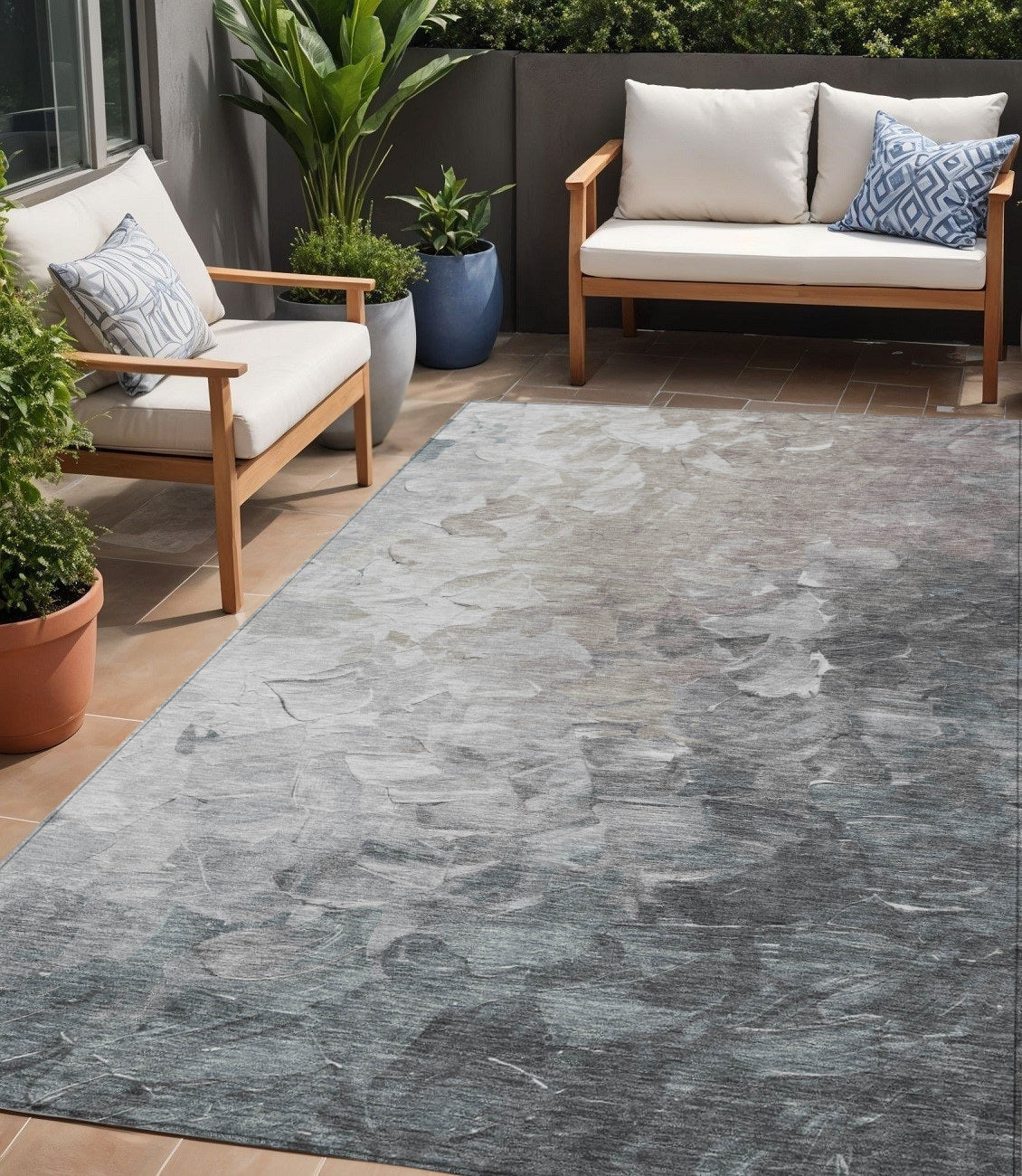 5 X 8 Taupe Brown And Silver Abstract Washable Indoor Outdoor Area Rug