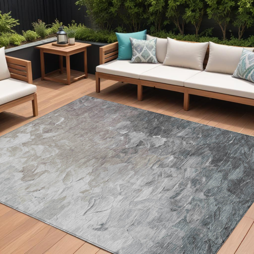 8 X 10 Taupe Brown And Silver Abstract Washable Indoor Outdoor Area Rug