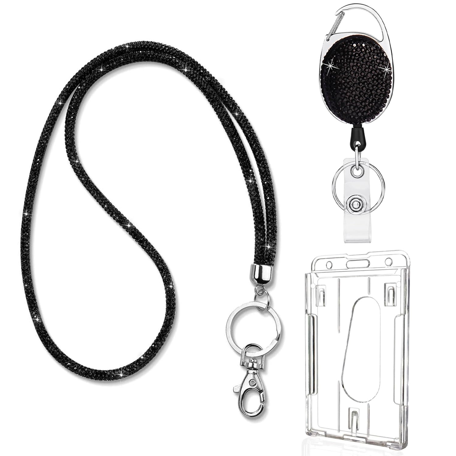 Viqwyic 1 Pack Retractable Id Badge Holder With Clip, Id Name Badge Reels With Bling Rhinestones Retractable Card Holder For Off