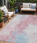 5 X 8 Blush Ivory And Blue Abstract Washable Indoor Outdoor Area Rug