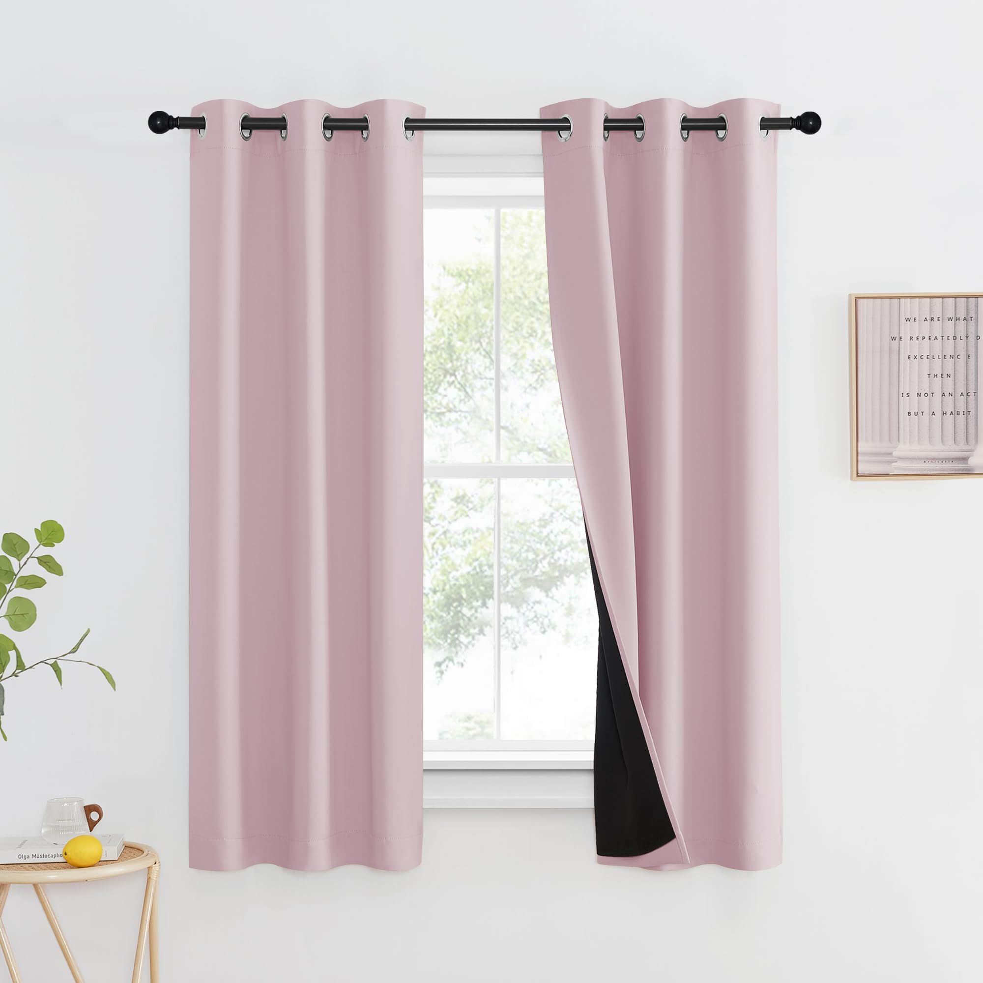 Nicetown 100% Blackout Window Curtain Panels, Heat And Cold Blocking Drapes With Black Liner For Nursery, 60' Thermal Insulated Draperies (Lavender Pink, 2 Pieces, 37' Wide Each Panel)