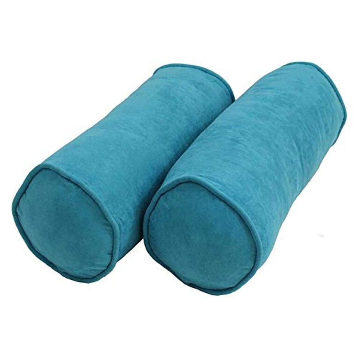 Blazing Needles Corded Microsuede Bolster Pillows (Set of 2), 20&quot; x 8&quot;, Aqua Blue