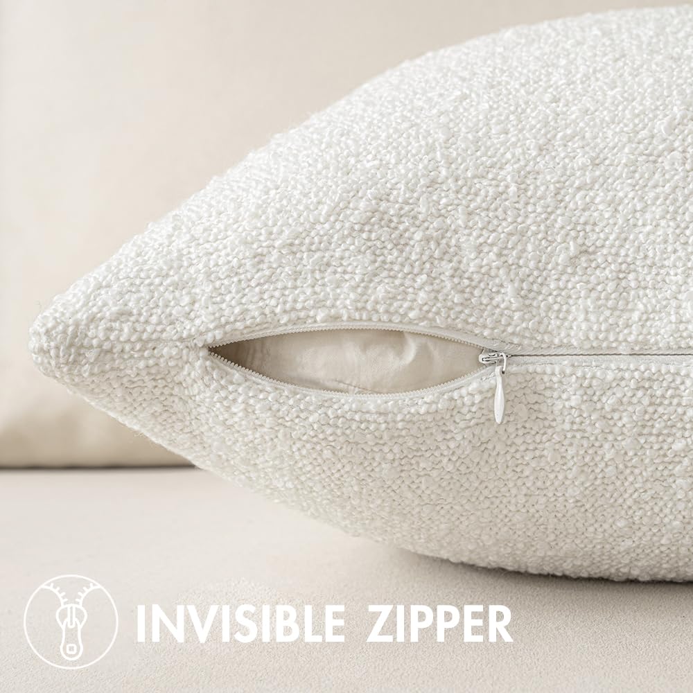 Miulee Set Of 2 Decorative Couch Pillow Covers 20X20 Inch White Neutral Throw Pillows Textured Boucle Accent Solid Cushion Pillowcase Spring Cozy Soft Chair Sofa Bedroom Livingroom Home Decor
