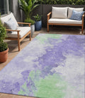 5 X 8 Lavender Mint Green And Ivory Abstract Washable Indoor Outdoor Area Rug