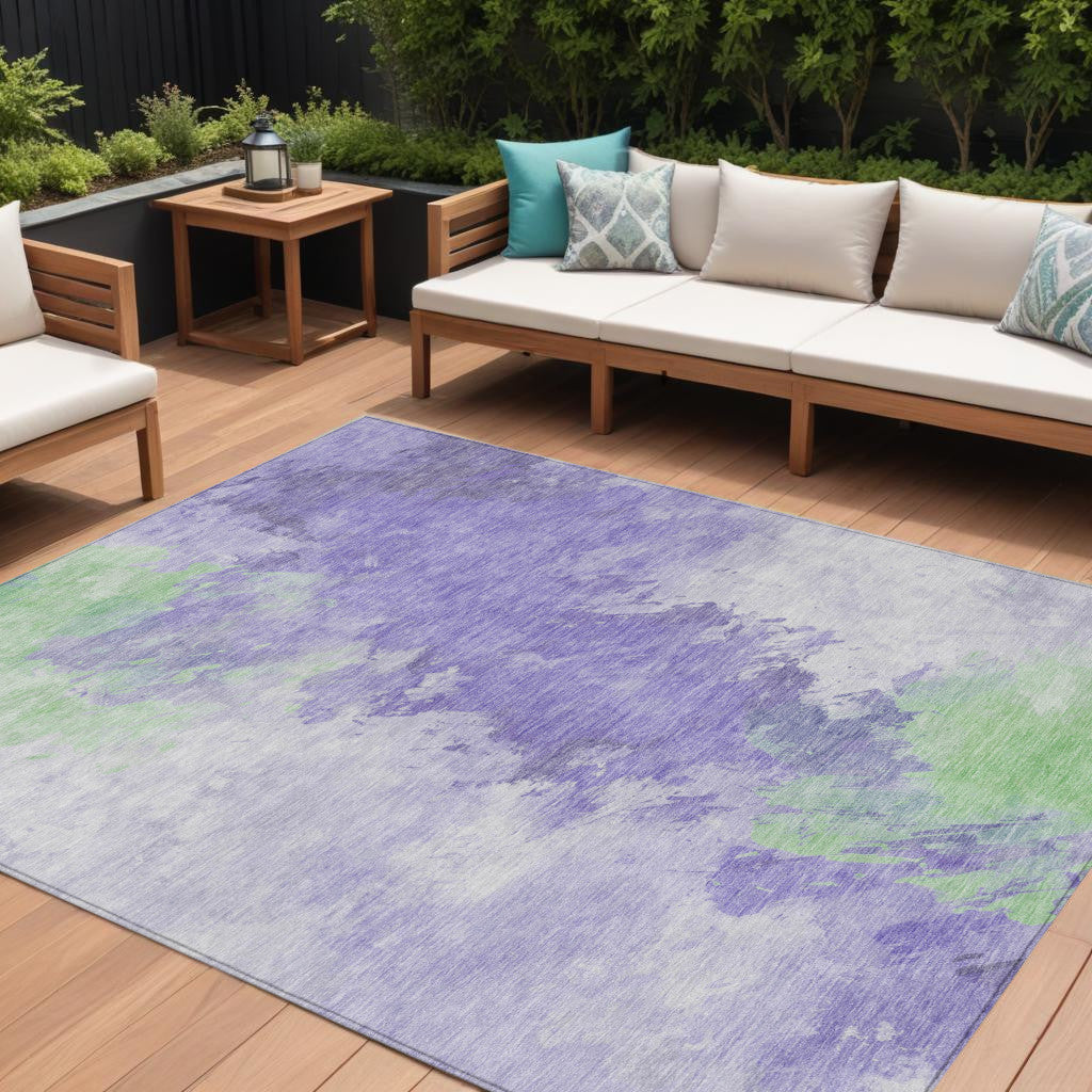 8 X 10 Lavender Mint Green And Ivory Abstract Washable Indoor Outdoor Area Rug