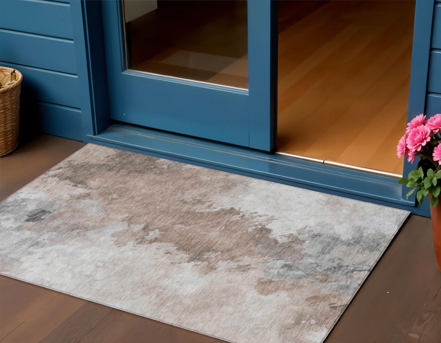3 X 5 Brown Ivory And Gray Abstract Washable Indoor Outdoor Area Rug