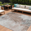 9 X 12 Brown Ivory And Gray Abstract Washable Indoor Outdoor Area Rug