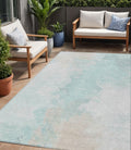5 X 8 Pale Aqua Beige And Ivory Abstract Washable Indoor Outdoor Area Rug