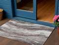 3 X 5 Taupe Sky Blue And Ivory Abstract Washable Indoor Outdoor Area Rug