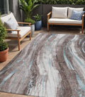 5 X 8 Taupe Sky Blue And Ivory Abstract Washable Indoor Outdoor Area Rug