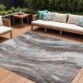 10 X 14 Taupe Sky Blue And Ivory Abstract Washable Indoor Outdoor Area Rug