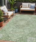 5 X 8 Artichoke Green And Ivory Medallion Washable Indoor Outdoor Area Rug
