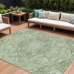 9 X 12 Artichoke Green And Ivory Medallion Washable Indoor Outdoor Area Rug