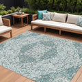 10 X 14 Teal Blue And Ivory Medallion Washable Indoor Outdoor Area Rug