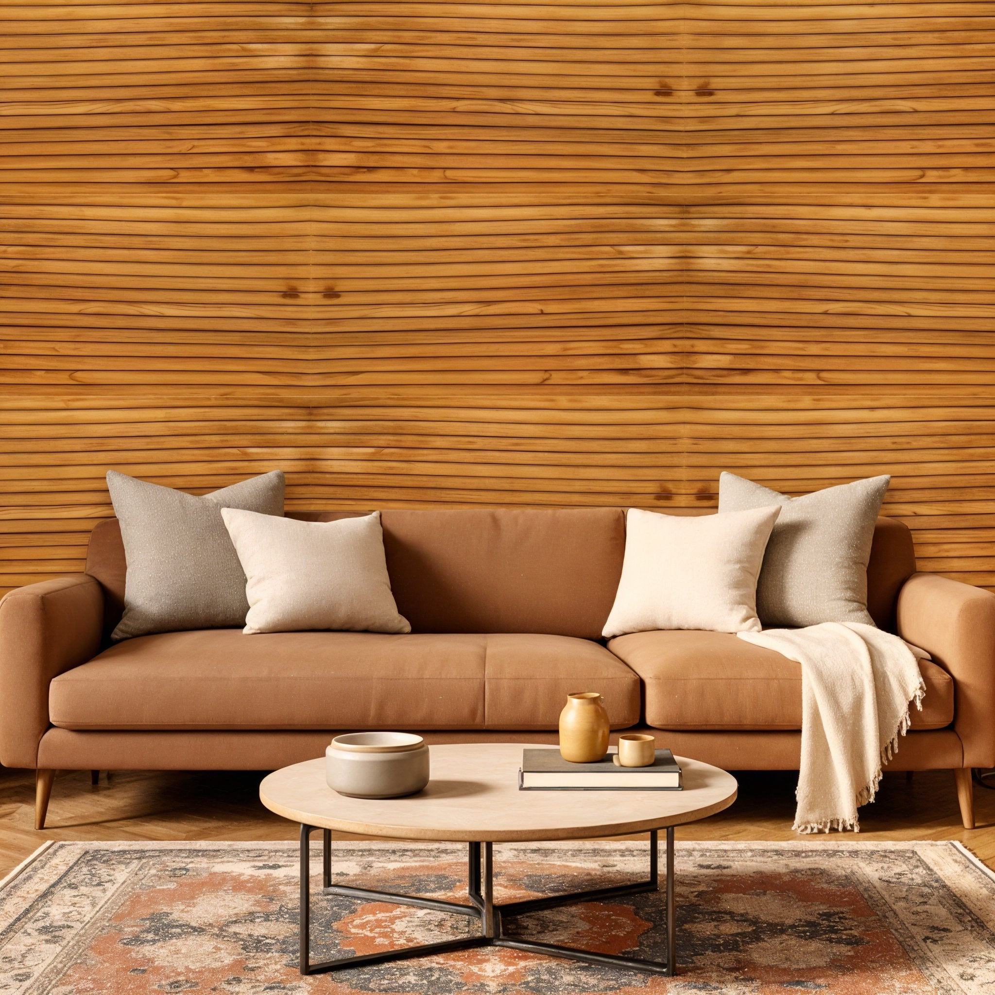 Brown 3D Embossed Striped Teak Reclaimed Wood Decorative Wall Panels