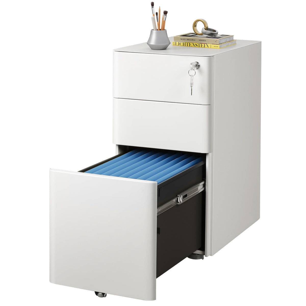 Devaise 3-Drawer Slim Vertical File Cabinet, Fully Assembled Except Casters, Legal/Letter Size, White