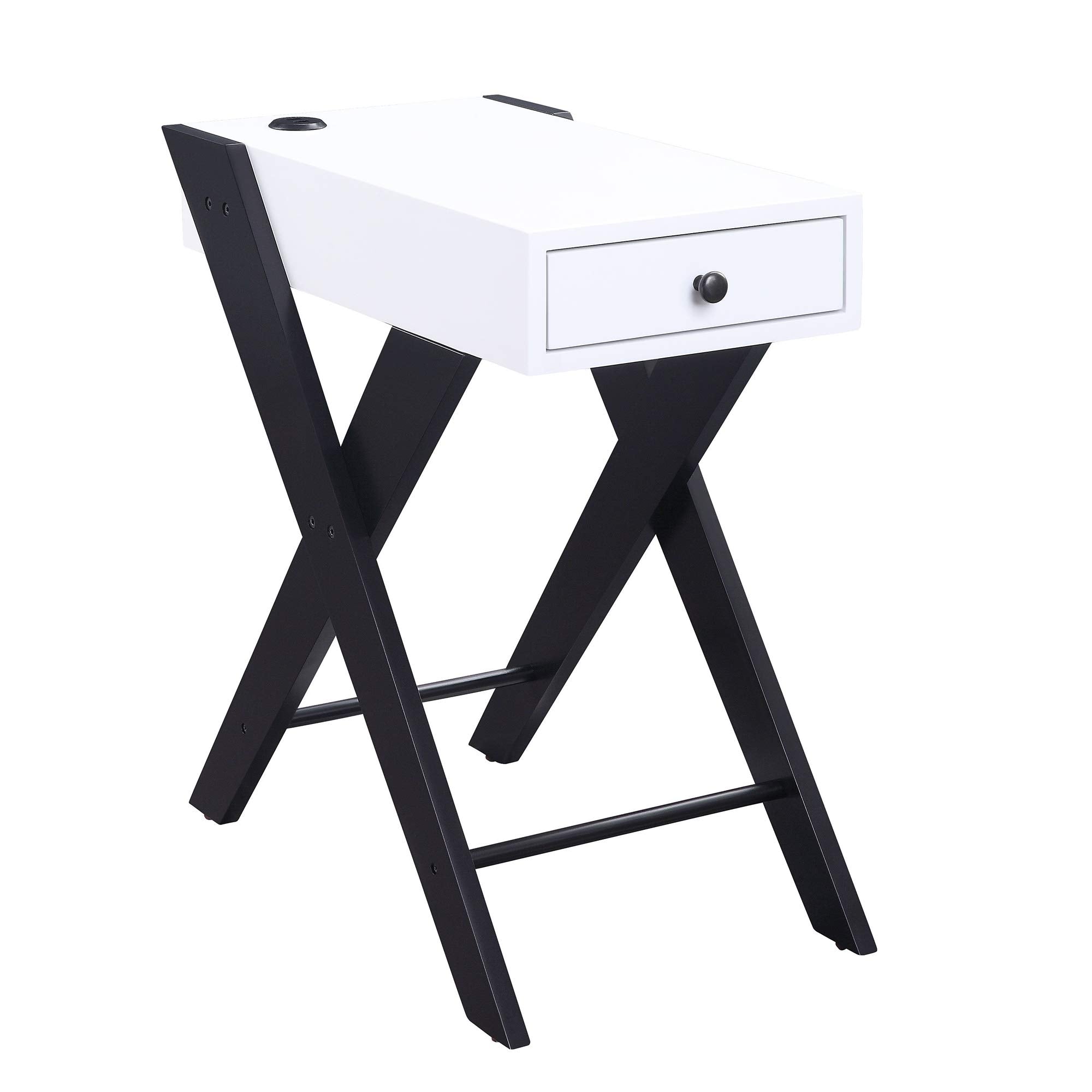 Benjara Wooden Frame Side Table With X Shaped Legs And 1 Drawer, White And Black