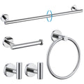 TURS Chrome 5 Piece Bathroom Hardware Set, SUS304 Stainless Steel 24 Inch Bath Towel Bar Set, Round Bathroom Accessories Kit Wal