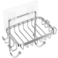 ODesign Soap Dish Holder with 6 Hooks Loofah Bath Sponge Towel Razor Holder for Bathroom Shower Kitchen Adhesive Wall Mounted No