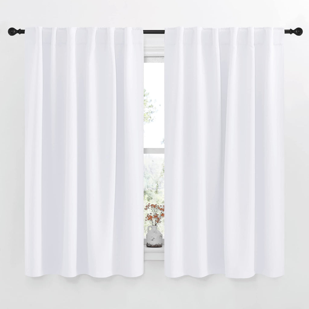 Nicetown Window Treatment Curtain Panels - (White Color) W52 X L63, 2 Pieces, Semi Blackout Window Treatment Drape Panel For Kids Bedroom