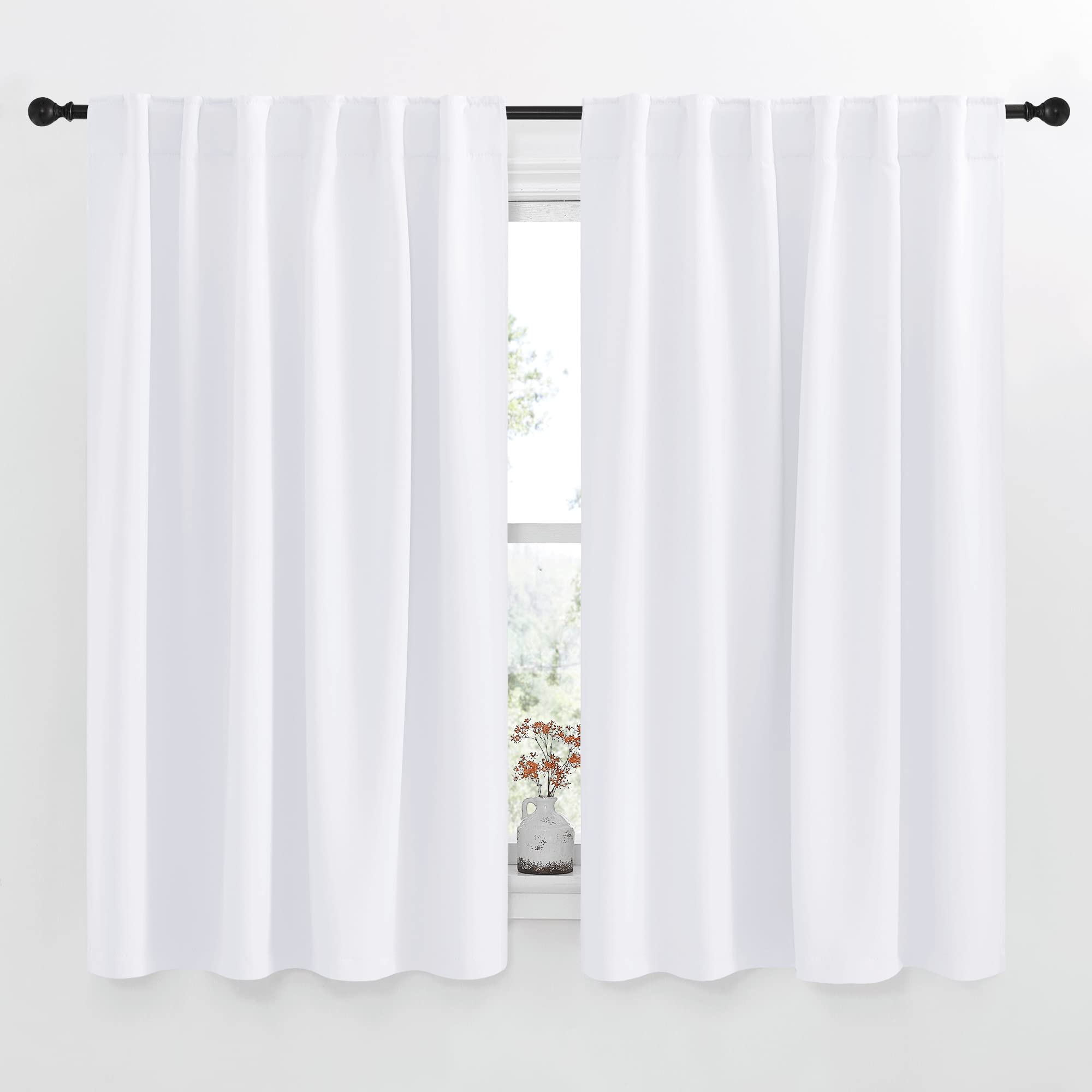Nicetown Window Treatment Curtain Panels - (White Color) W52 X L63, 2 Pieces, Semi Blackout Window Treatment Drape Panel For Kids Bedroom