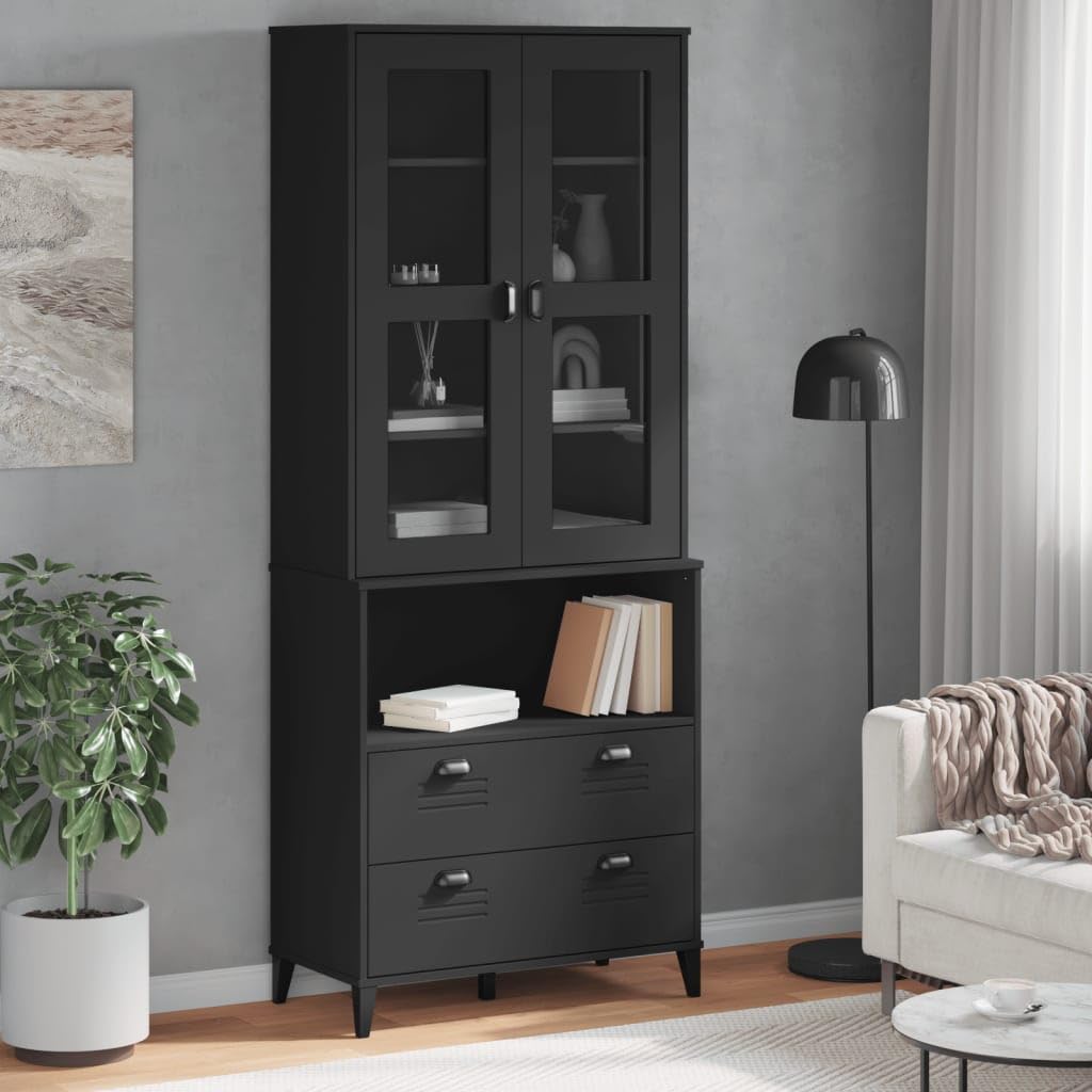 vidaXL Viken Highboard 80 x 40 x 200 cm Solid Pine Wood Black