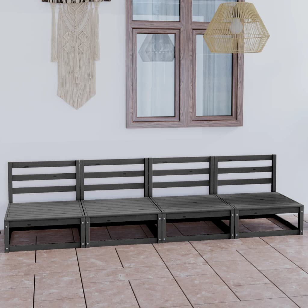 vidaXL Solid Pinewood Patio 4-Seater Sofa Garden Outdoor Lawn Yard Terrace Balcony Wooden Sectional Middle Sofa Seat Seating Furniture Gray