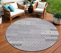 8 Lavender Gray And Ivory Round Floral Washable Indoor Outdoor Area Rug