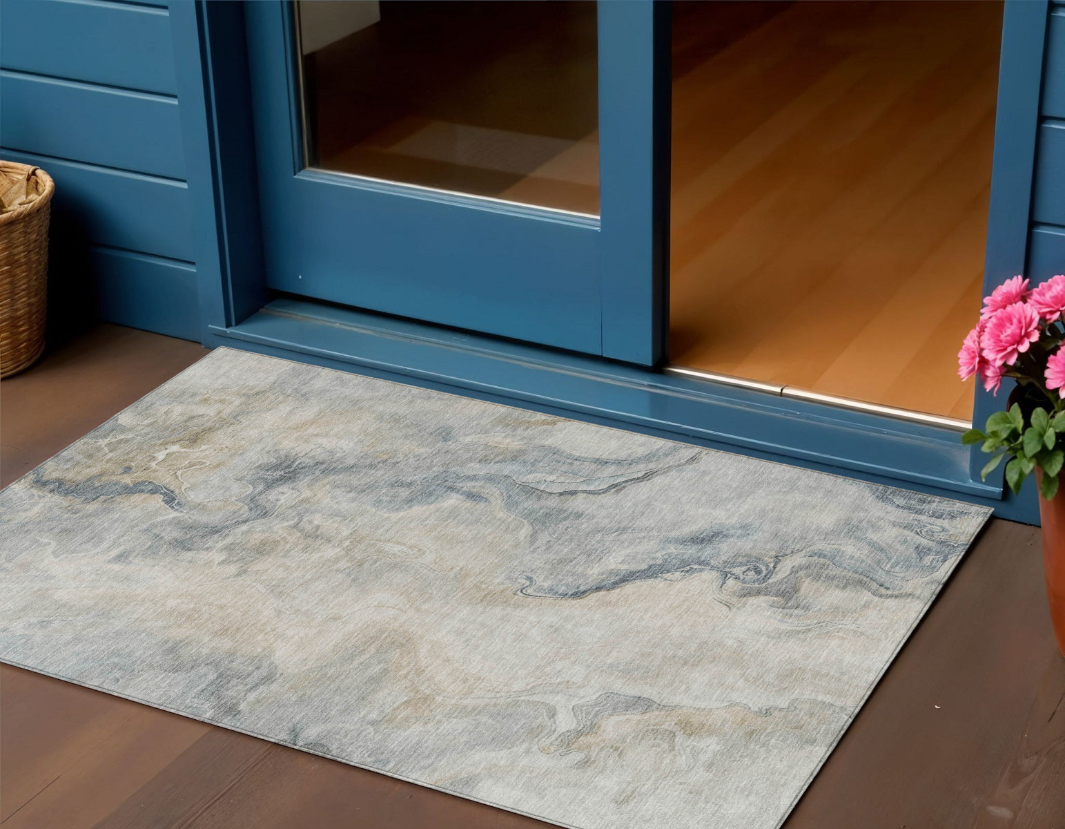 3 X 5 Beige Khaki And Gray Abstract Washable Indoor Outdoor Area Rug
