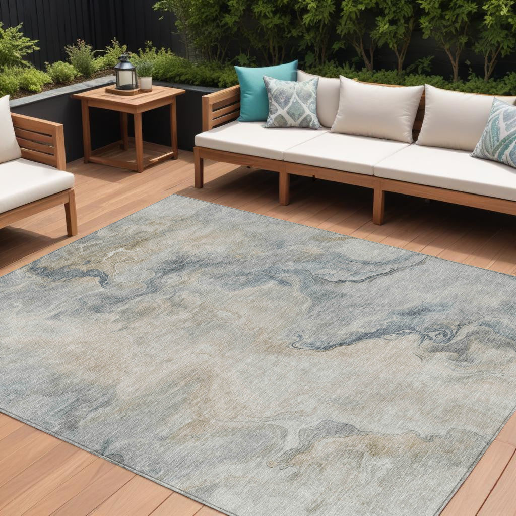 10 X 14 Beige Khaki And Gray Abstract Washable Indoor Outdoor Area Rug
