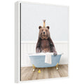 Sylvie Bear and Weasel in Cottage Blue Bathtub Framed Canvas by Amy Peterson