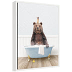 Sylvie Bear and Weasel in Cottage Blue Bathtub Framed Canvas by Amy Peterson