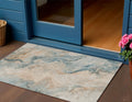 3 X 5 Teal Blue Coral And Ivory Abstract Washable Indoor Outdoor Area Rug