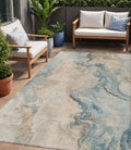 5 X 8 Teal Blue Coral And Ivory Abstract Washable Indoor Outdoor Area Rug