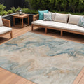 10 X 14 Teal Blue Coral And Ivory Abstract Washable Indoor Outdoor Area Rug