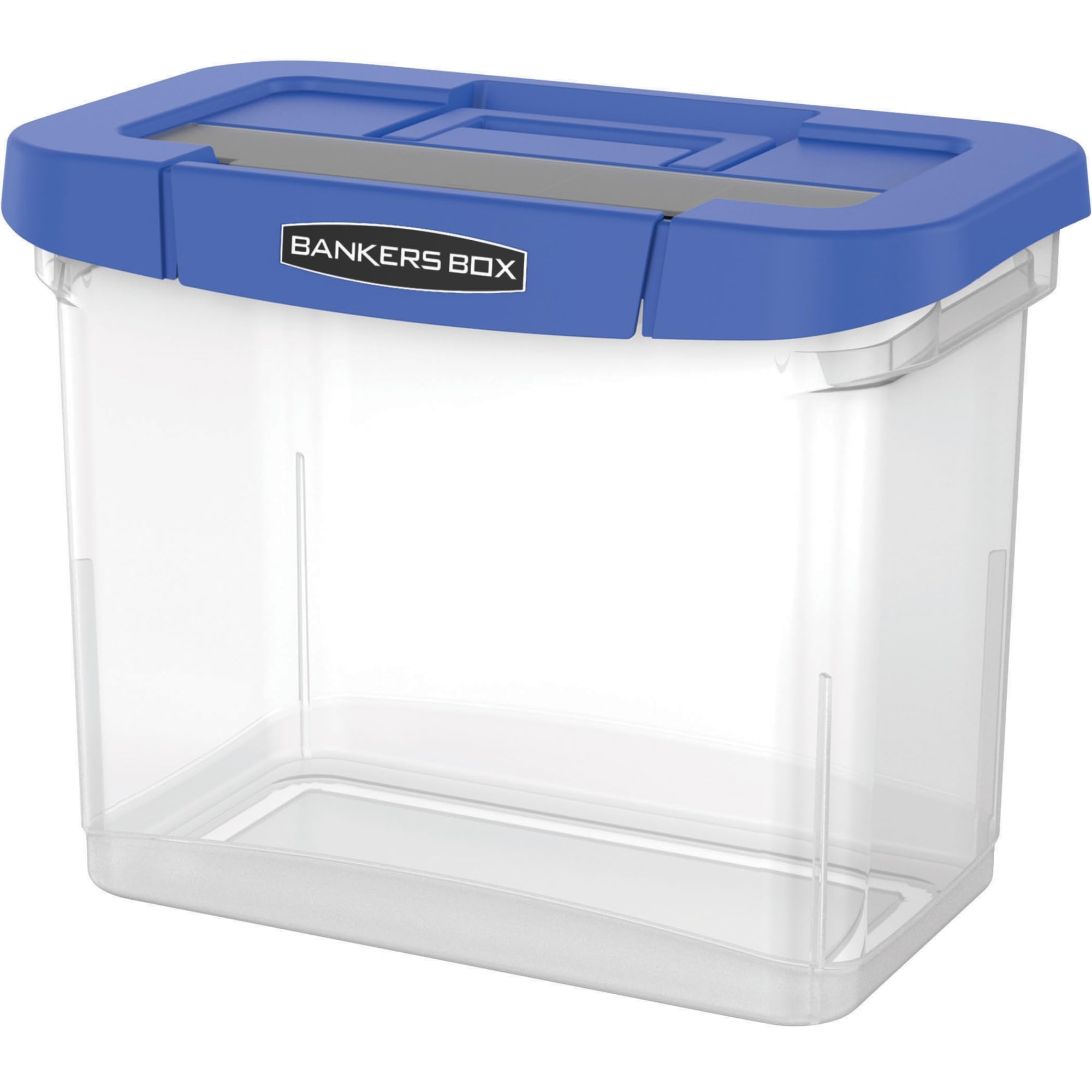 Bankers Box Heavy-Duty Portable Storage File Box, 10 3/4' X 6 3/4' X 11 3/4', Blue/Clear