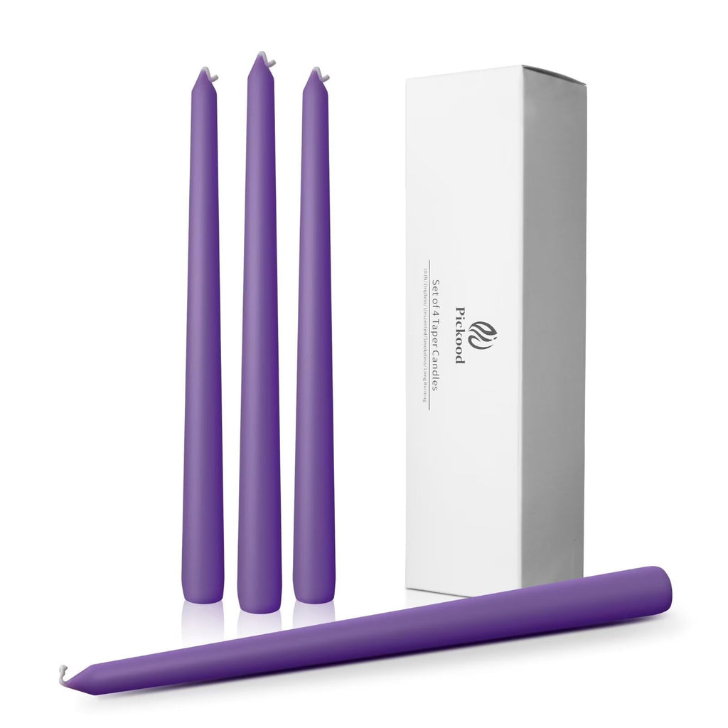 Pickood 10-Inch Tall Dripless Taper Candles Set of 4 - Purple Tapered Candles, Perfect for Halloween - Smokeless, Unscented, Lon