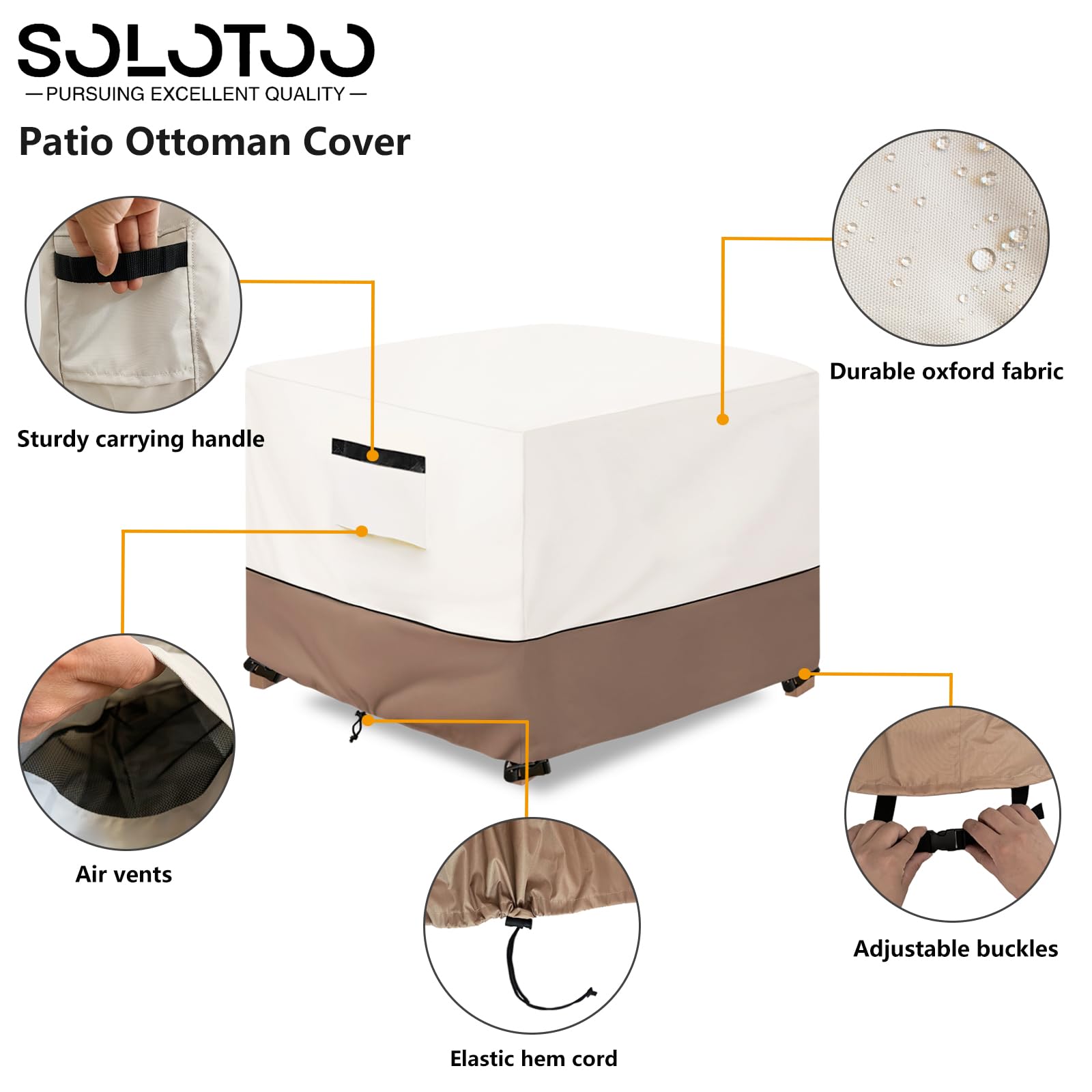 Solotoo Patio Ottoman Cover Waterproof Square Outdoor Ottoman Cover,32W X 32D X 18H Inches Patio Furniture Covering Protector Ou
