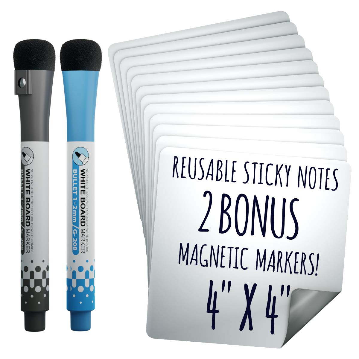 Dry Erase Reusable Sticky Notes - 12 Pack Of 4X4' Small White Board Stickers - Great For Lists