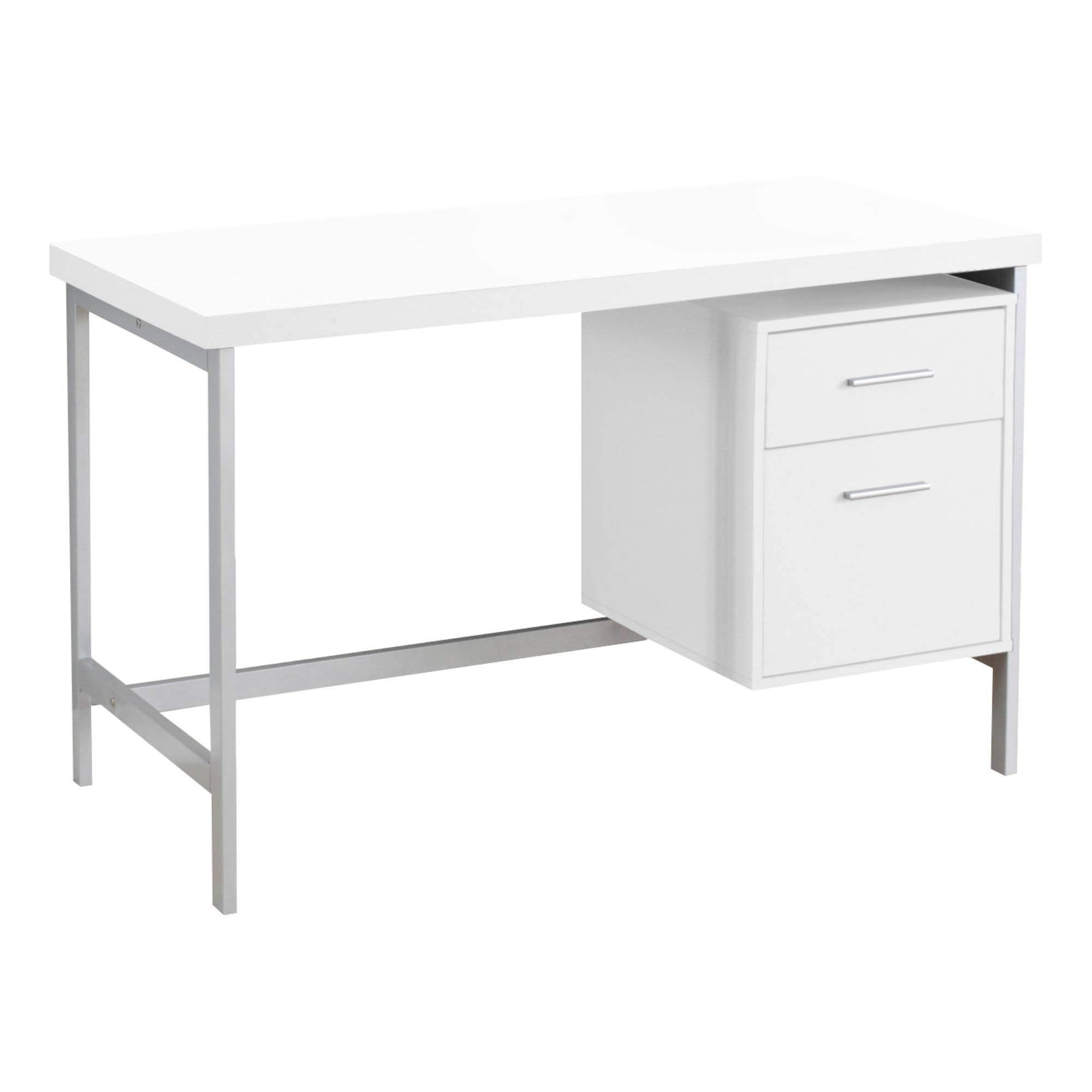 Monarch Specialties Contemporary Laptop Table With Drawer And File Cabinet Home & Office Computer Desk-Metal Legs, 48&quot; L, White-Silver