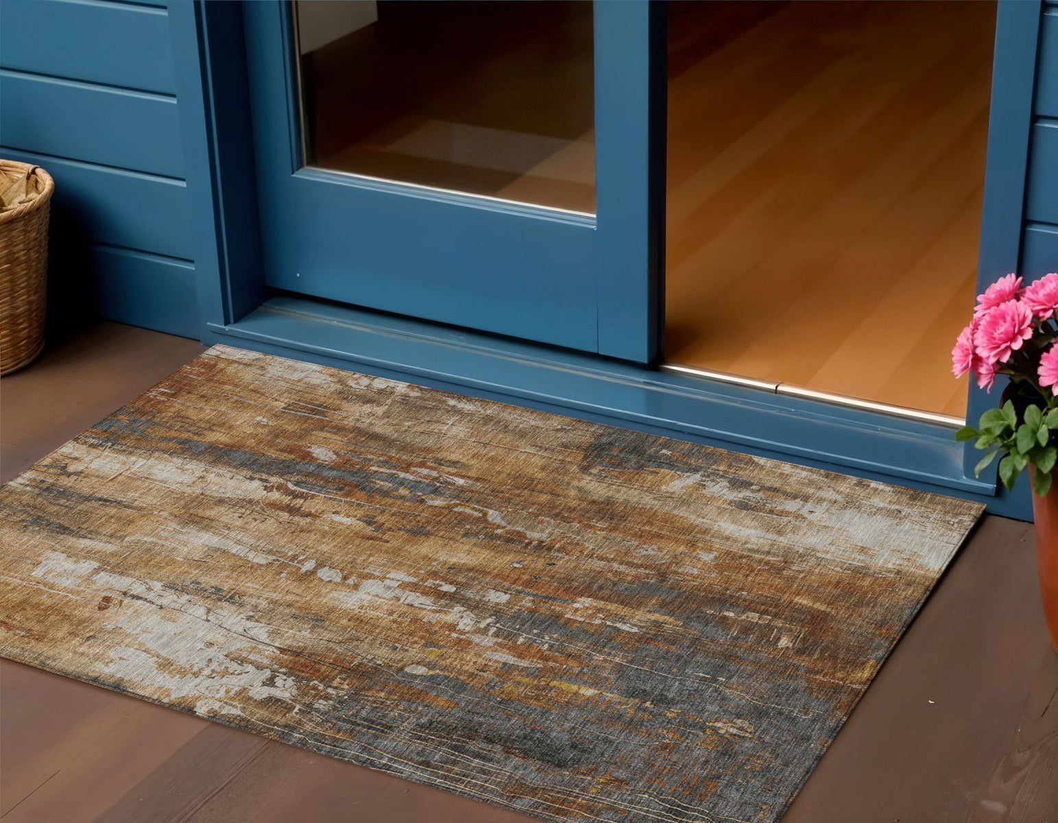 3 X 5 Rust Gray And Ivory Abstract Washable Indoor Outdoor Area Rug