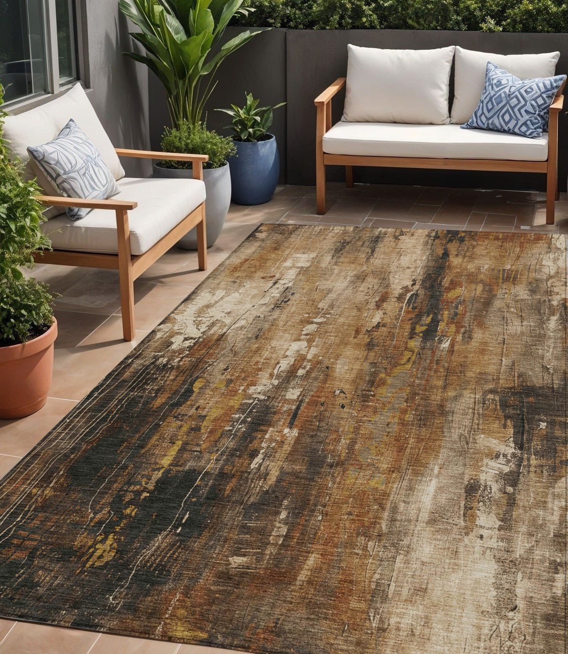 5 X 8 Taupe Gray And Ivory Abstract Washable Indoor Outdoor Area Rug