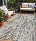 5 X 8 Beige And Gray Striped Washable Indoor Outdoor Area Rug