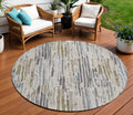 8 Beige And Gray Round Striped Washable Indoor Outdoor Area Rug