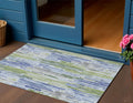 3 X 5 Sky Blue And Fern Green Striped Washable Indoor Outdoor Area Rug