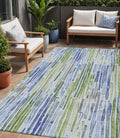 5 X 8 Sky Blue And Fern Green Striped Washable Indoor Outdoor Area Rug