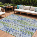 8 X 10 Sky Blue And Fern Green Striped Washable Indoor Outdoor Area Rug